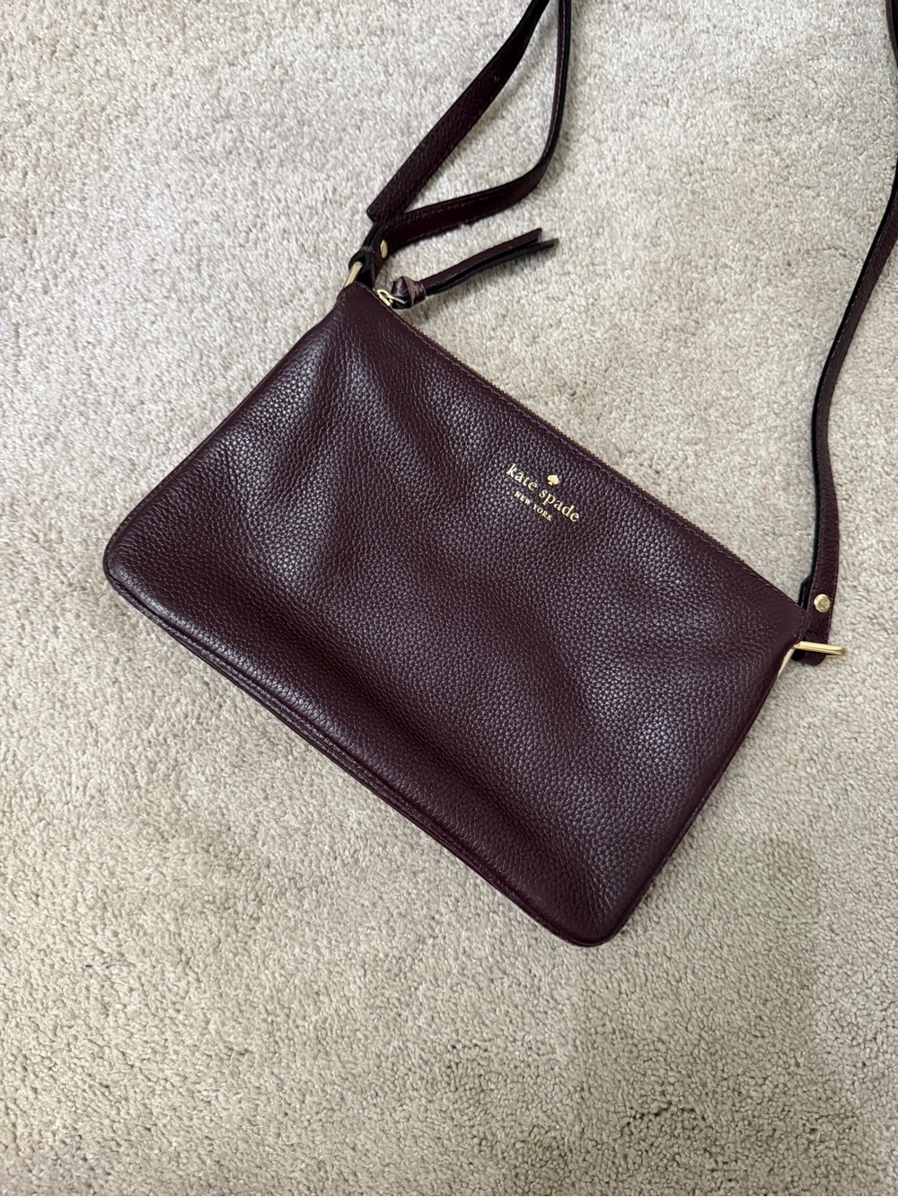 kate spade Pebbled Leather Crossbody in Burgundy with Gold Hardware